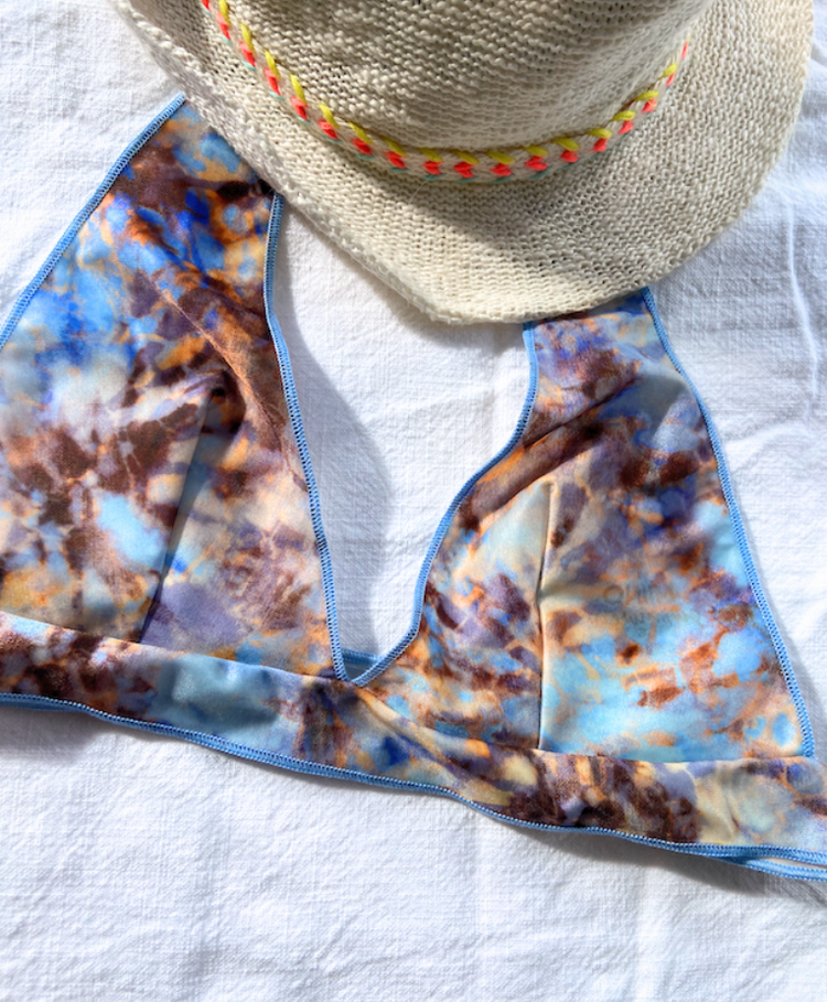 Halterneck tan-through bikini top – get a more even tan but still safe from the sun with built-in SPF, no sunscreen needed underneath.